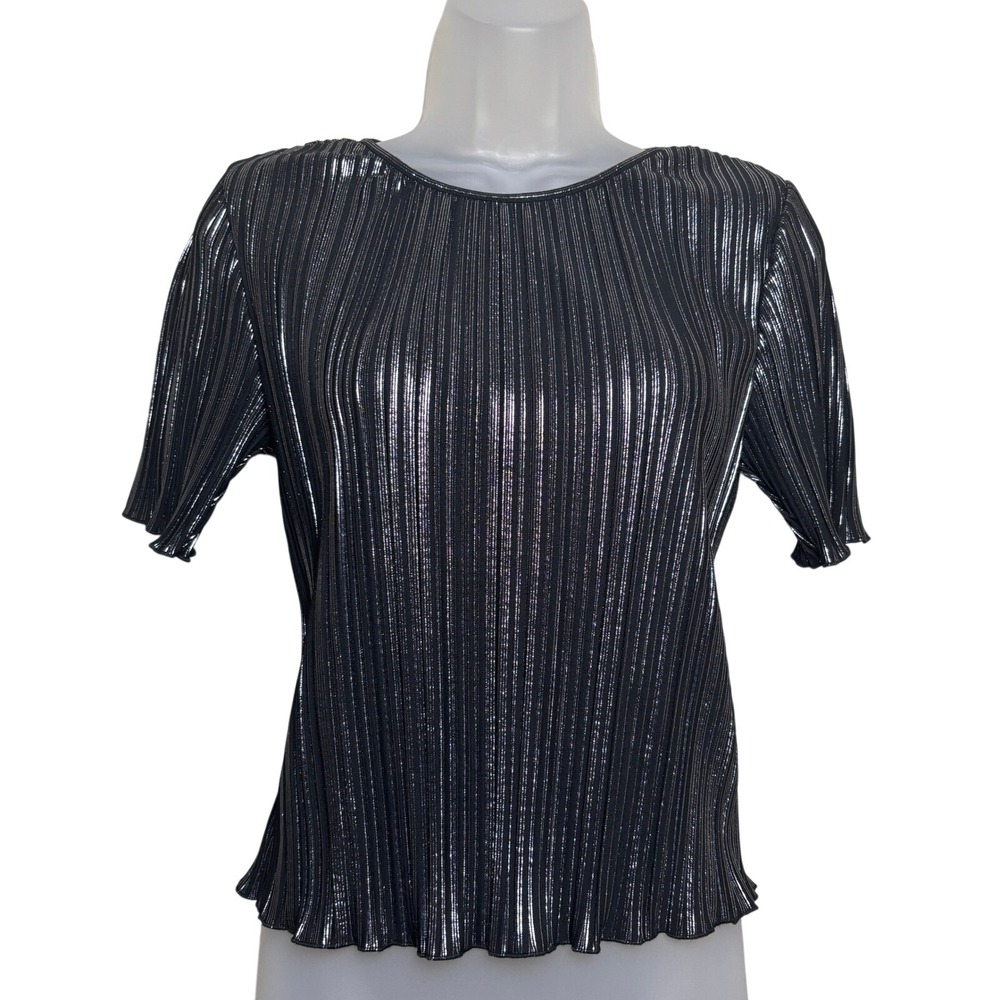 NWT Rails Goldie Gunmetal Metallic Plisse Flowy Short‎ Sleeve Top Shirt Womens S